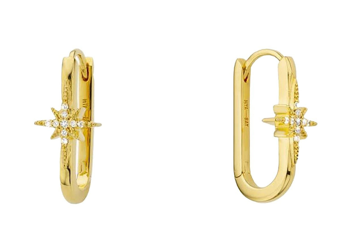 Gold Elongated Hoops with CZ Stars
