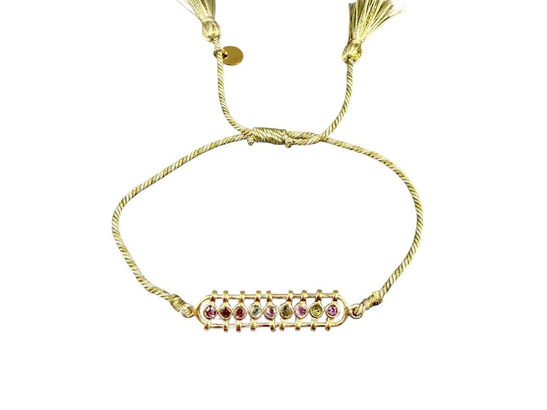 Khaki Woven Bracelet with Multicolor Tourmaline