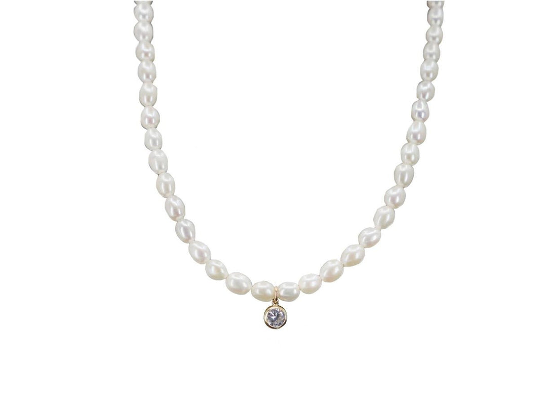 Pearl Necklace with CZ Pendant