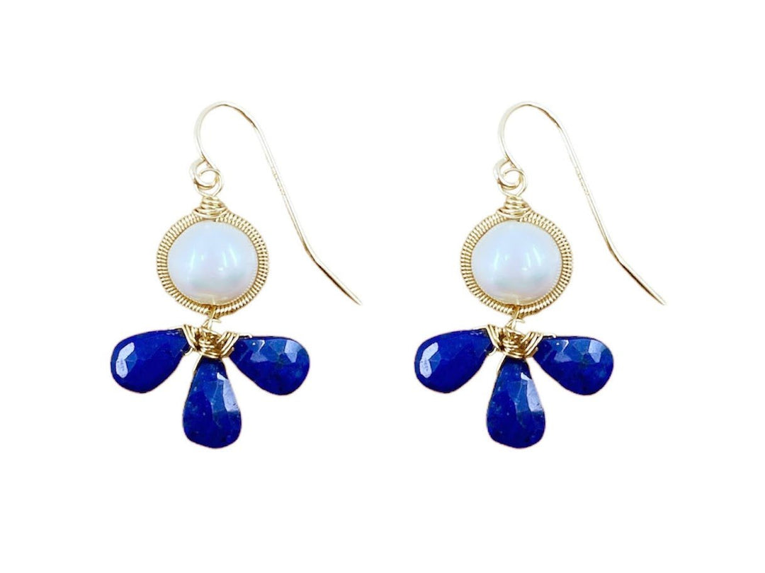 Pearl and Lapis Drop Earrings