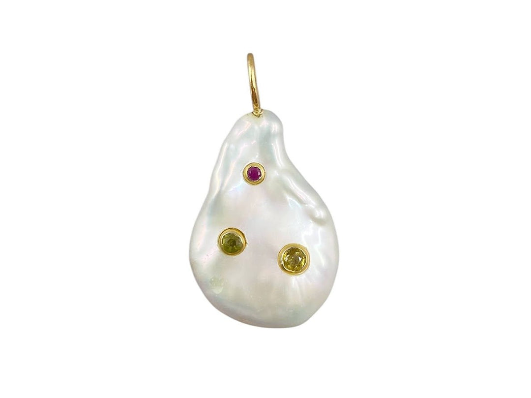 Freshwater Pearl Charm with Multicolor Sapphires