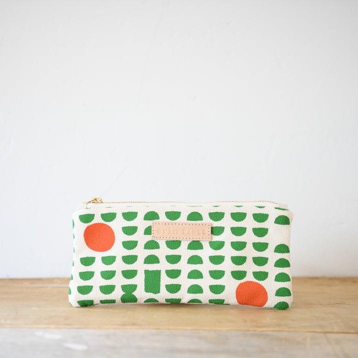 Cotton Green and Orange Pencil Bag