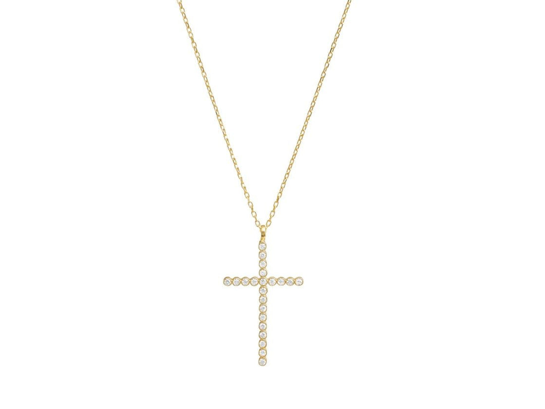 Gold Bezel CZ Cross Necklace