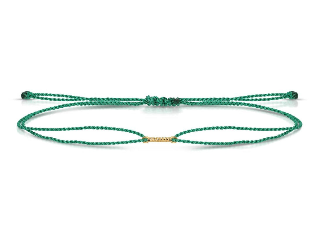 14k and Emerald Cord Bracelet with Rope Charm