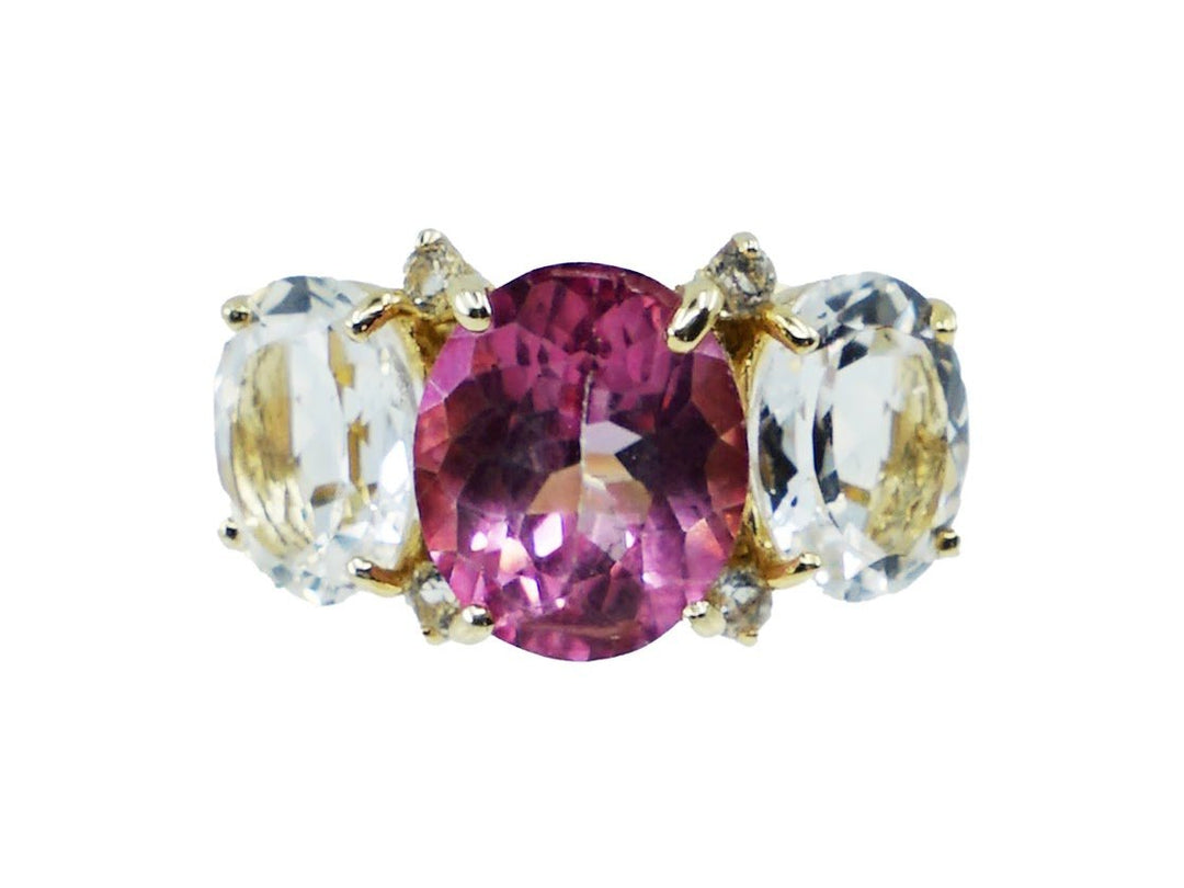 Three-Stone Pink Sapphire and White Topaz Ring