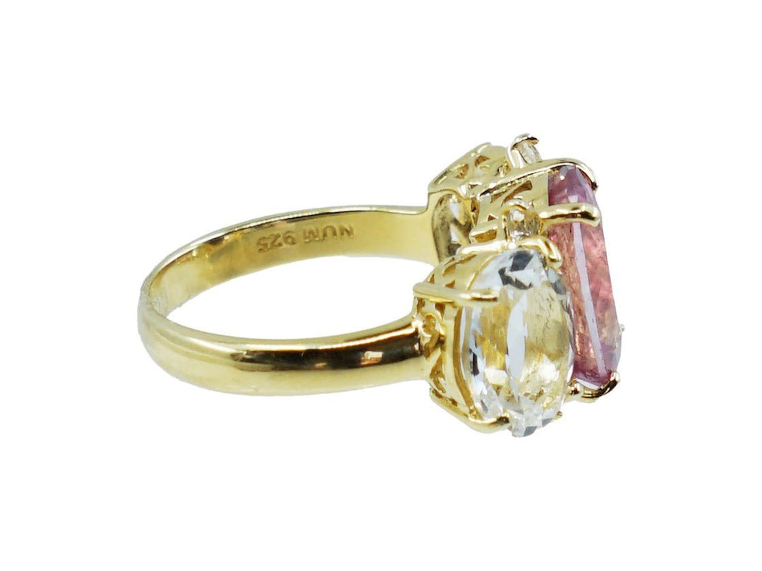 Three-Stone Pink Sapphire and White Topaz Ring