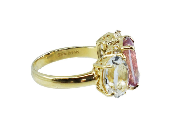 Three-Stone Pink Sapphire and White Topaz Ring