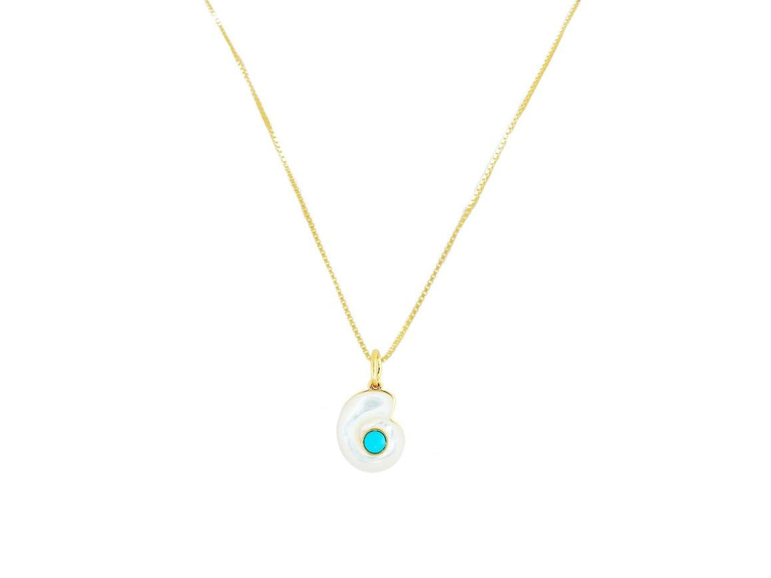 Mother of Pearl Shell Charm Necklace with Turquoise