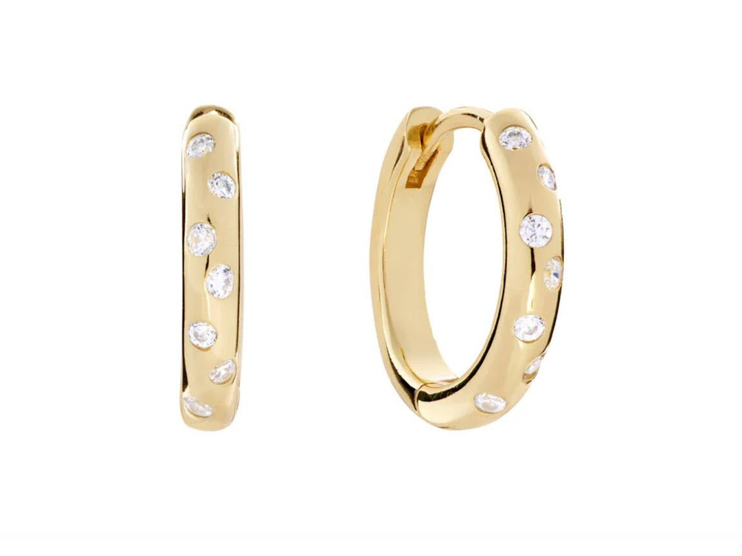 Gold Hoops with Bezel-Set CZs