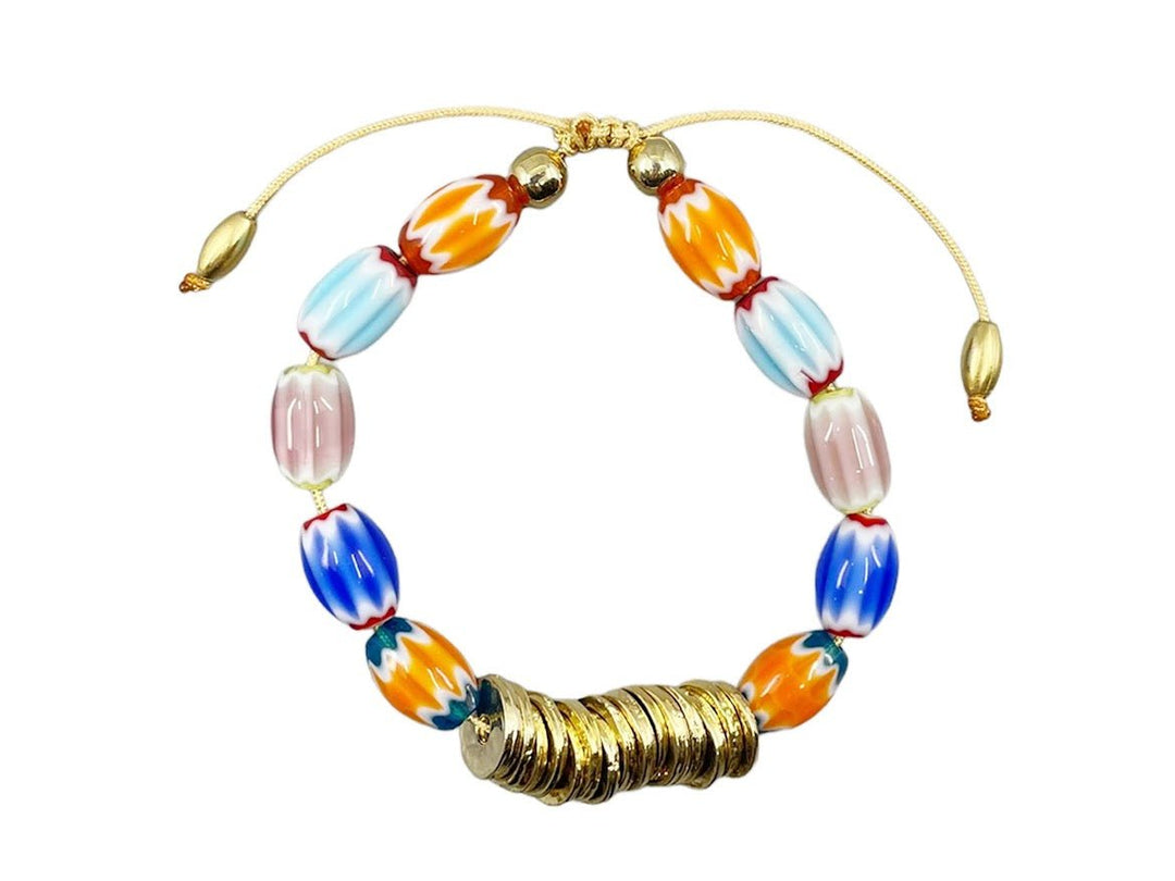 Handmade Ceramic Bead Bracelet with Gold Discs.