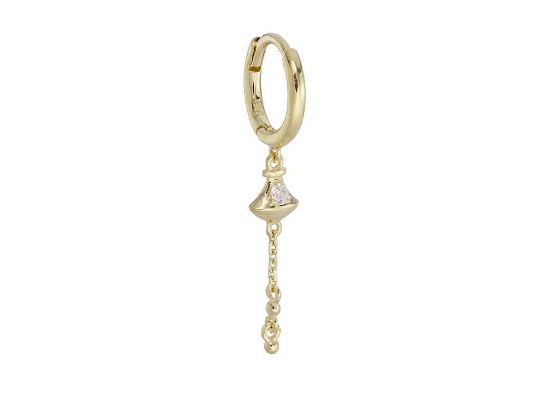 9k Huggie Hoop Lantern Drop Earring with Diamond