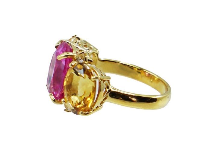 Three-Stone Pink Sapphire and Citrine Ring with White Topaz