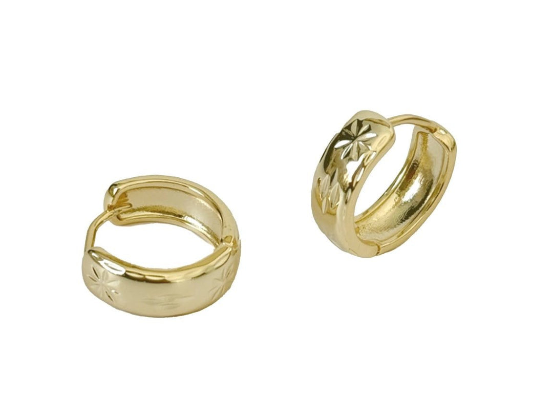 Gold Huggie Hoops with Etched Stars