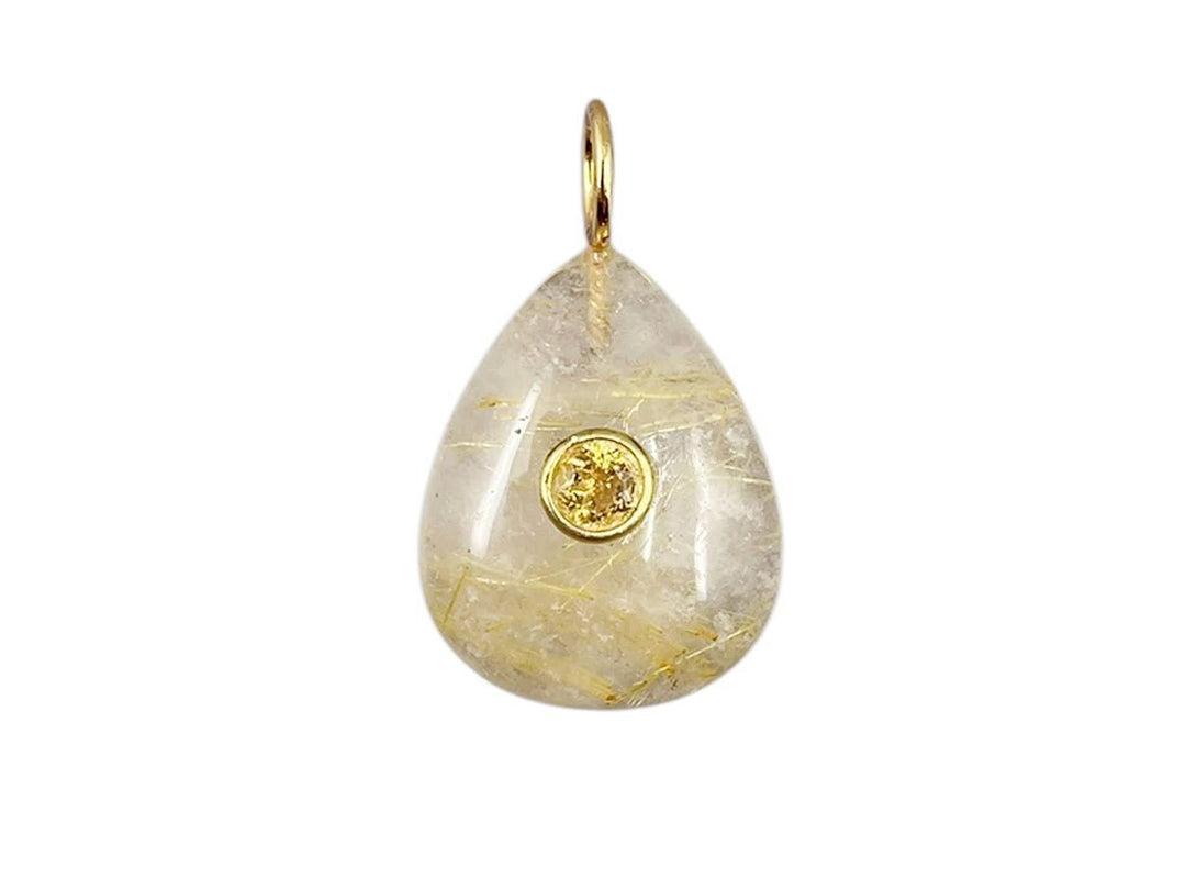 Rutilated Quartz Teardrop Charm with Topaz