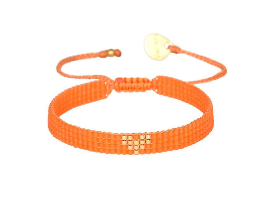 Orange and Gold Beaded Heart Bracelet