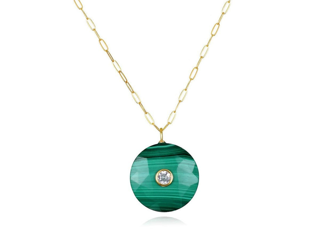 Faceted Malachite and Topaz Charm Neckalce