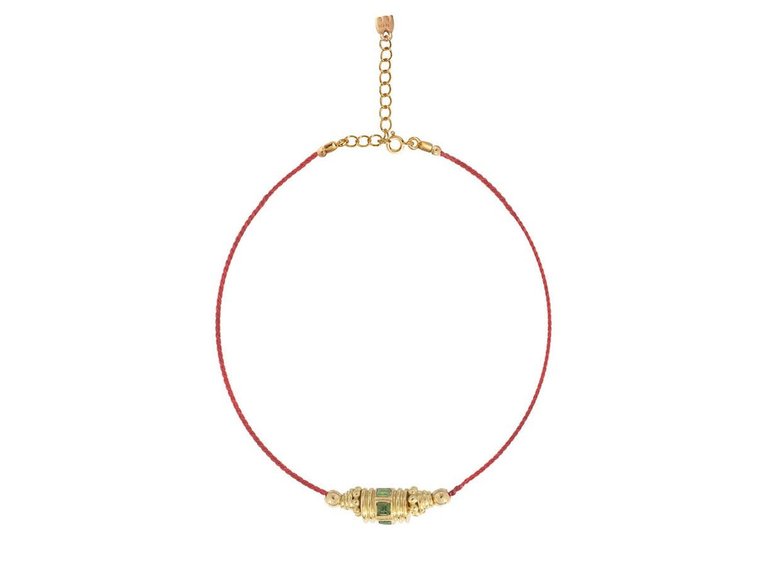 Woven Red Thread Rakhi Choker with Green Onyx Bead