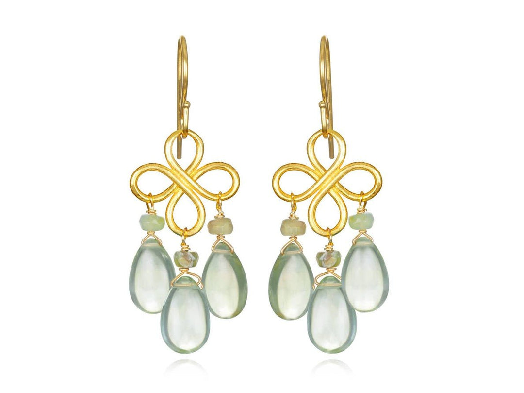 Clover Drop Earrings with Green Amethyst and Opals
