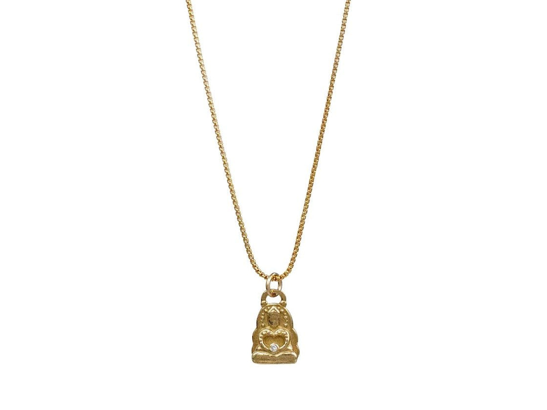 Yellow Bronze Feminine Buddha Charm Necklace with Diamond