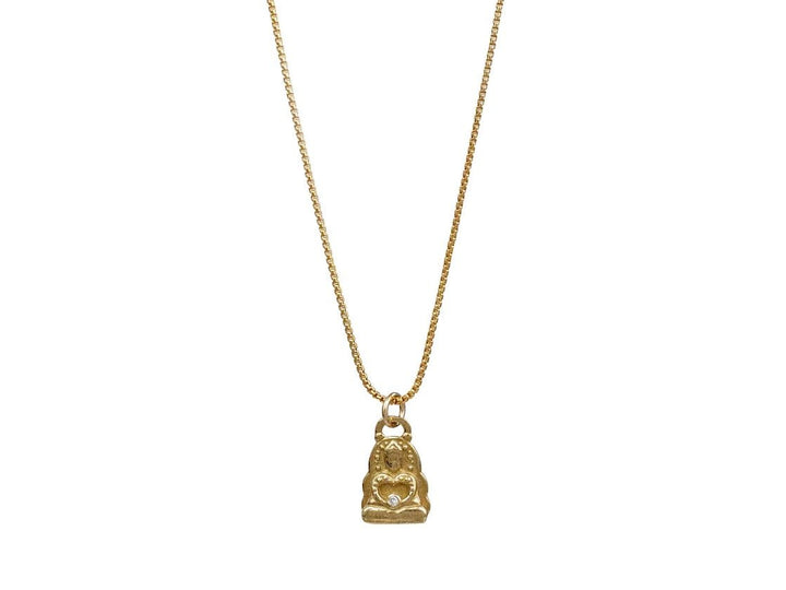 Yellow Bronze Feminine Buddha Charm Necklace with Diamond