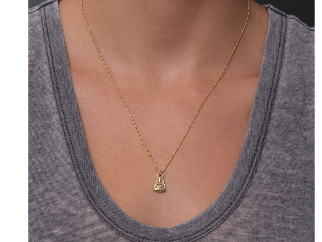 Yellow Bronze Feminine Buddha Charm Necklace with Diamond