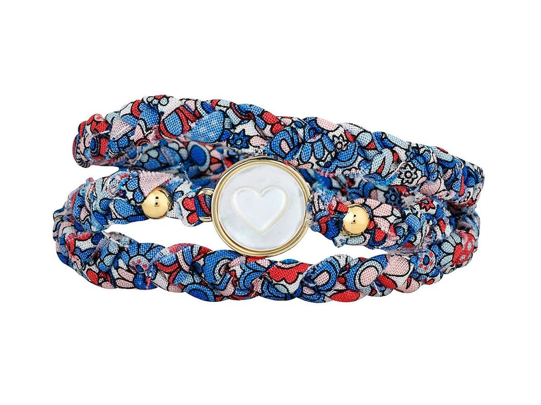 Blue and Red Liberty Wrap Bracelet with Heart Charm