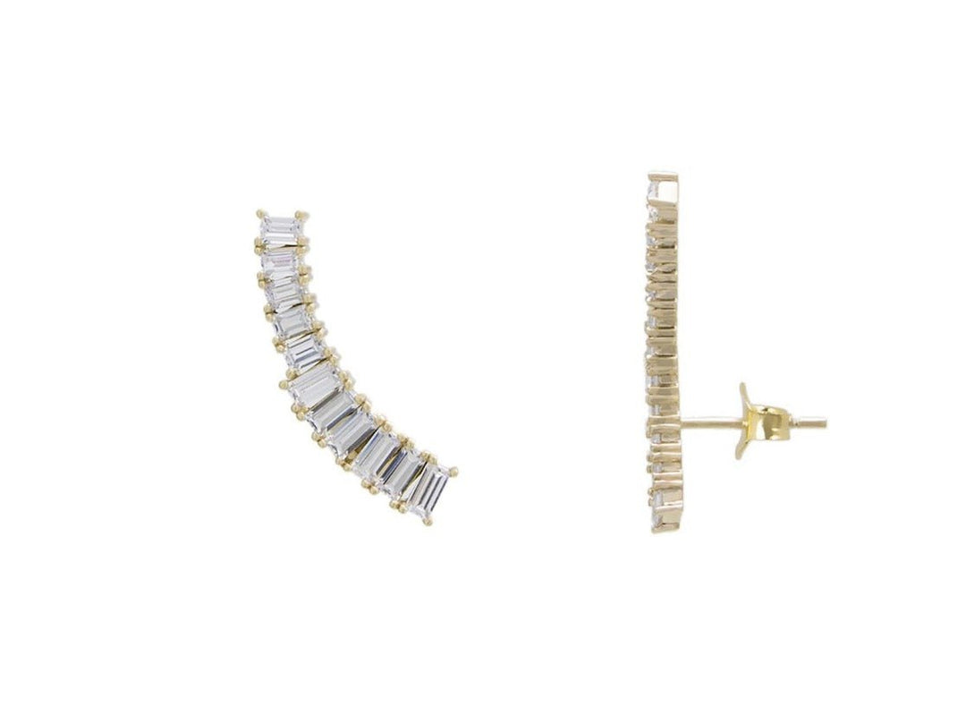 Gold Ear Climbers with Baguette CZs