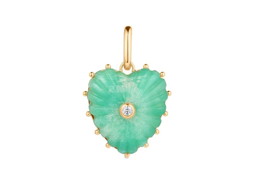 Chrysoprase Heart Charm with CZ and Clip