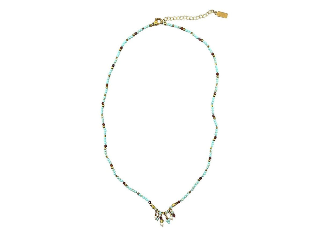 Delicate Turquoise and Gold Bead Necklace with Tiny Charms