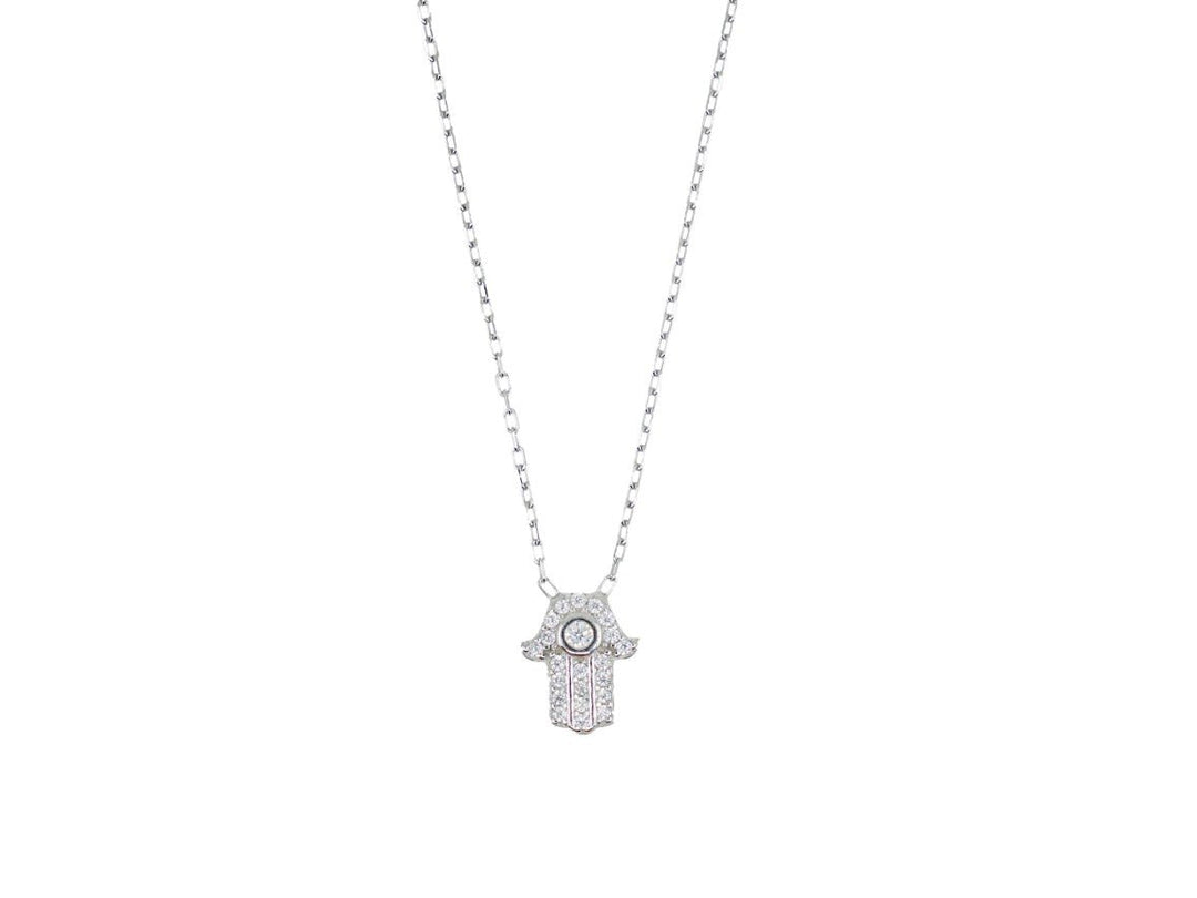 Silver Hamsa Necklace with CZs