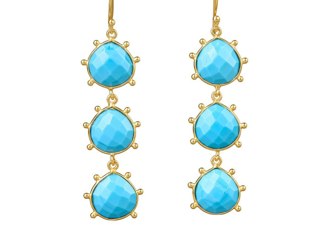 Faceted Turquoise Three Drop Earrings
