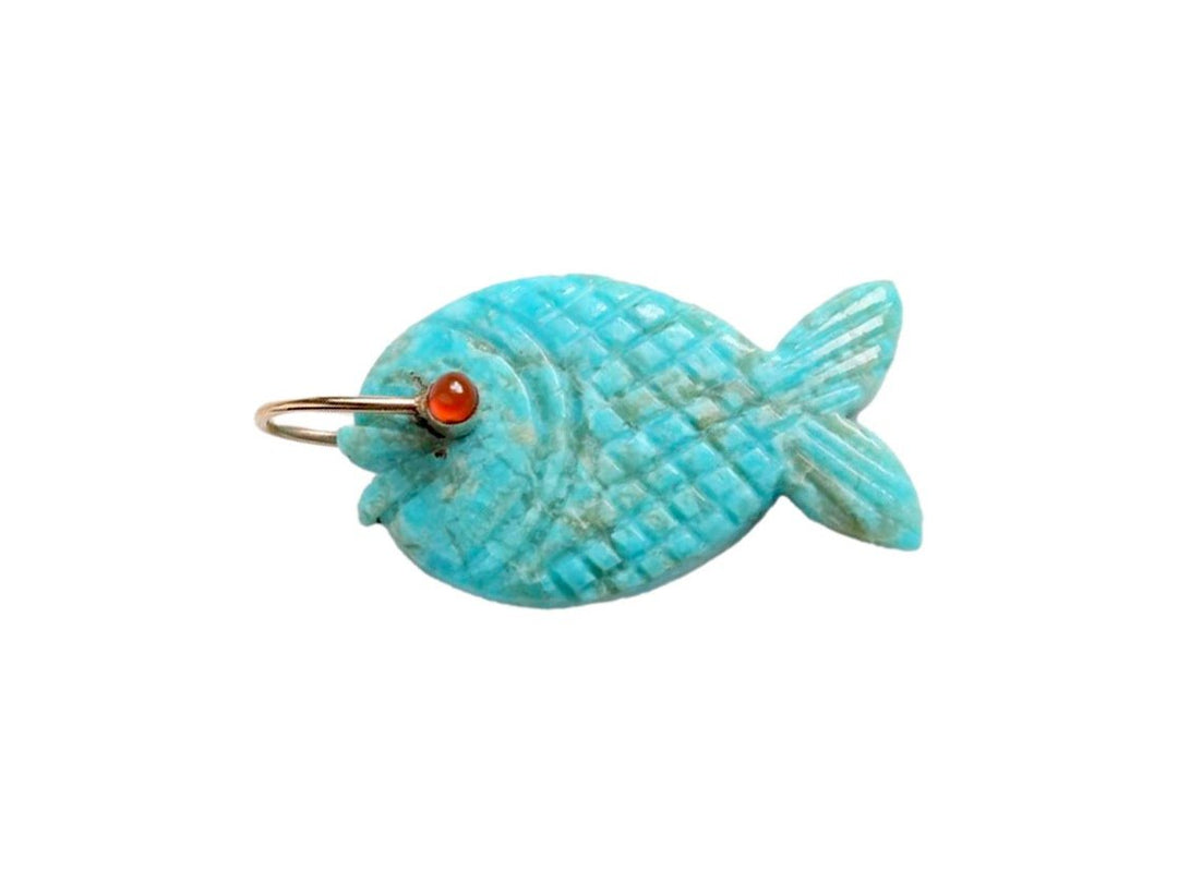 14k Handcrafted Turquoise Fish Charm with Tourmaline Eye