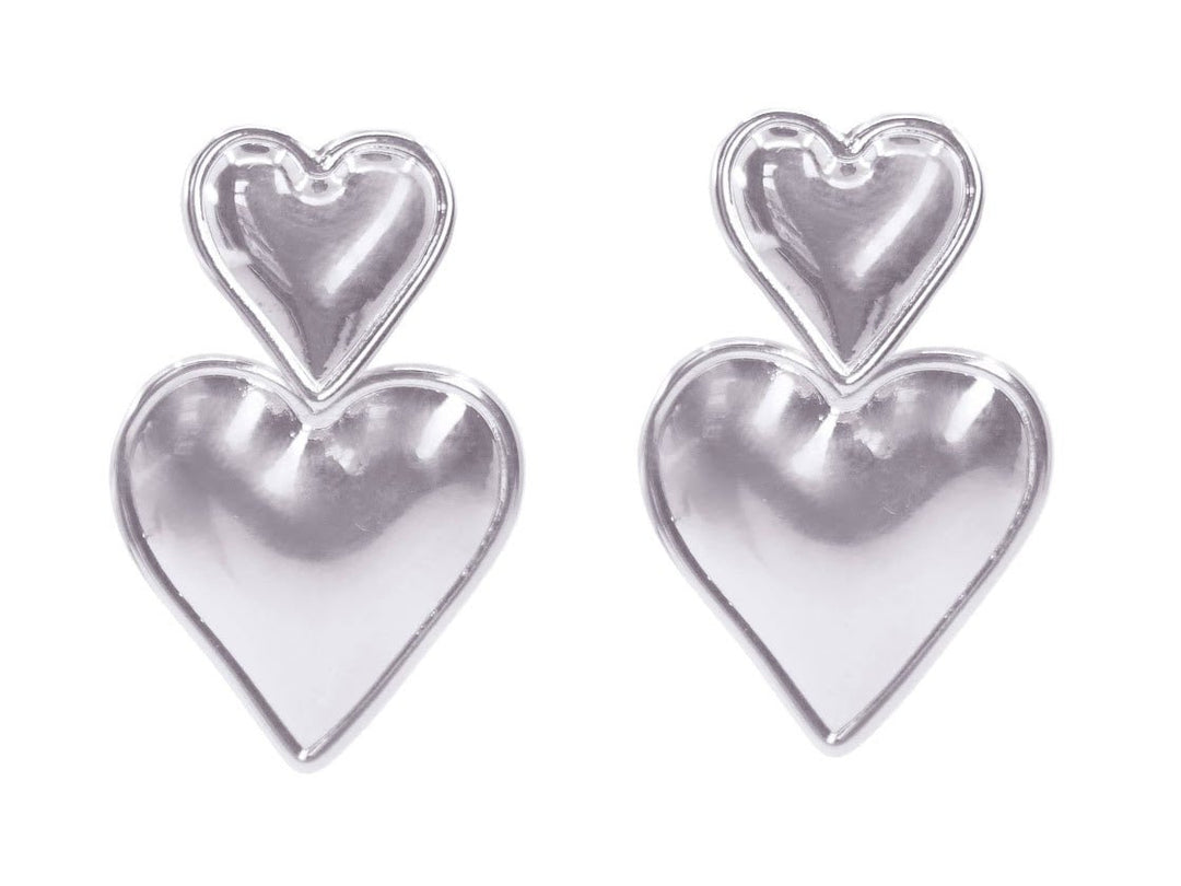Silver Double Heart Drop Earrings.