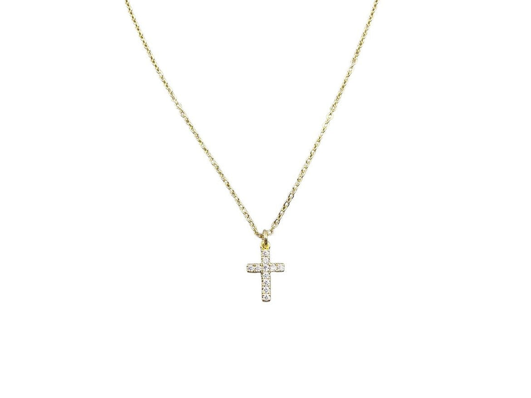 Gold Cross Necklace with CZs