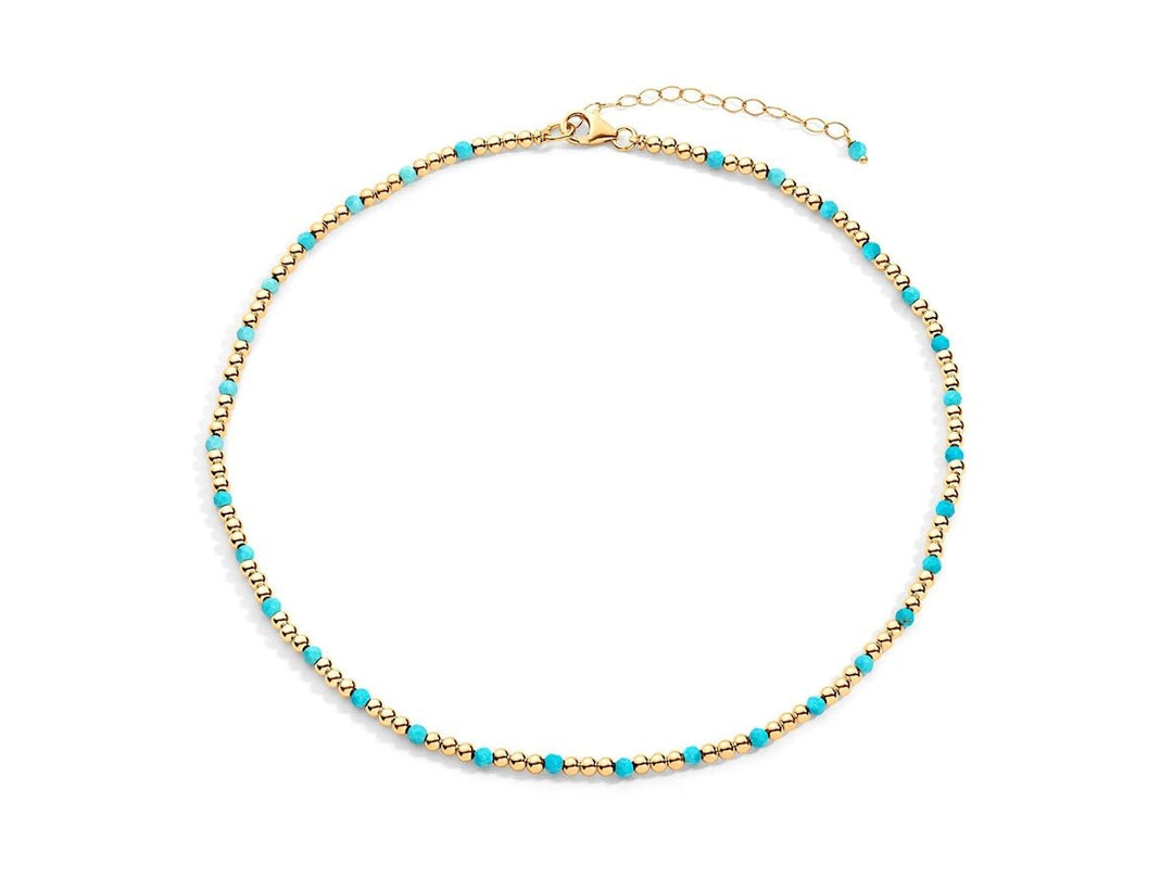 Gold and Turquoise 3mm Bead Necklace