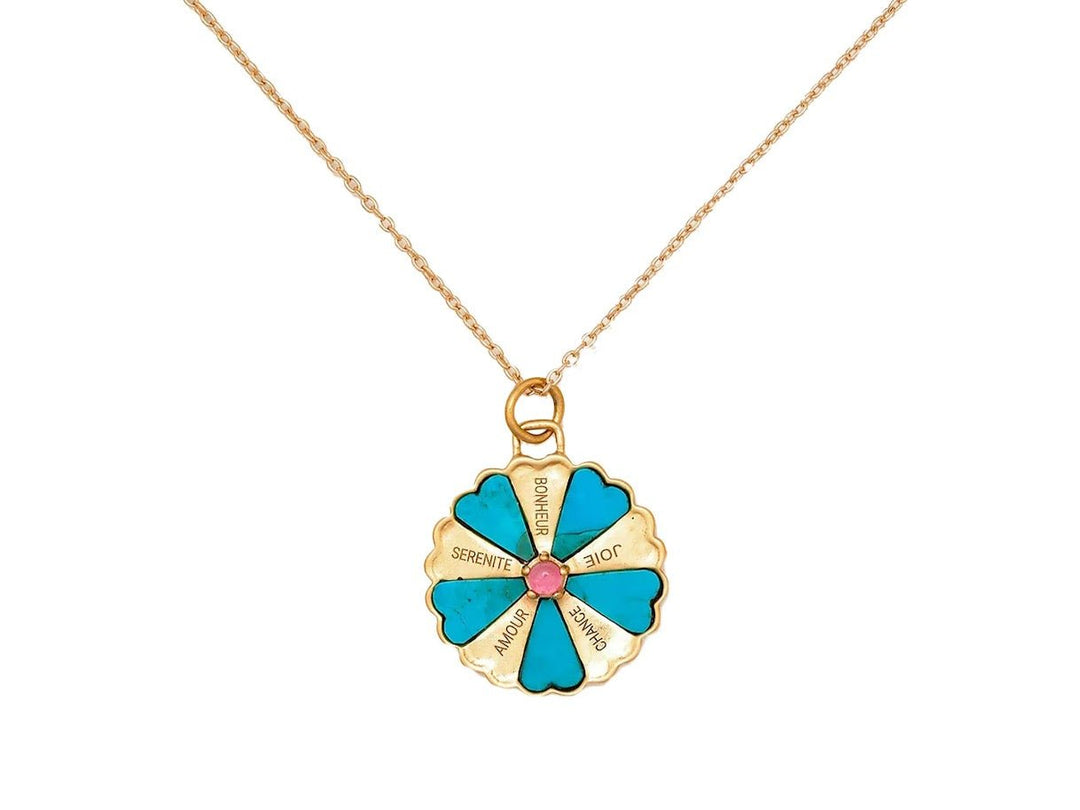 Turquoise Make a Wish Necklace with Pink Quartz