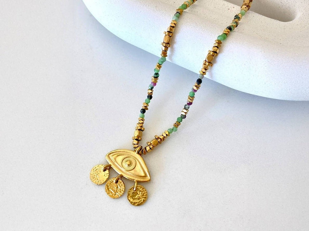 Zoisite Bead Necklace with Horus Charm