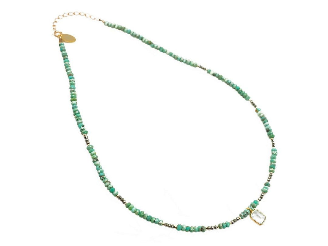 Turquoise and Pyrite Necklace with Topaz Charm