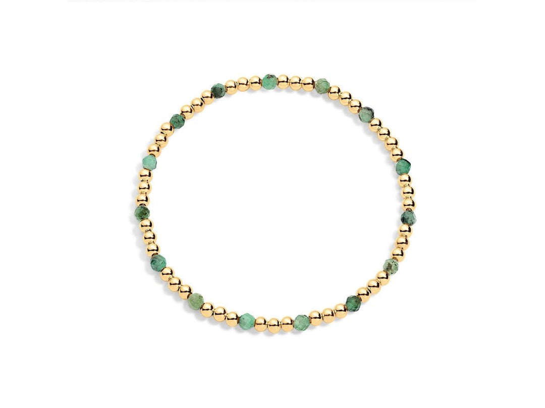 Gold and Emerald 3mm Bead Bracelet