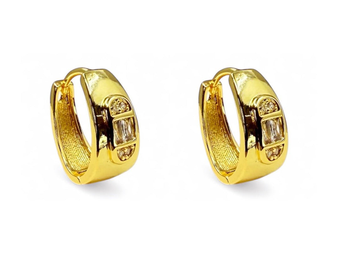 Gold Huggie Hoops with 3-CZ Design