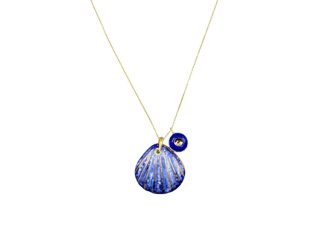 Handpainted Italian Porcelain Blue and Gold Medium Shell Charm