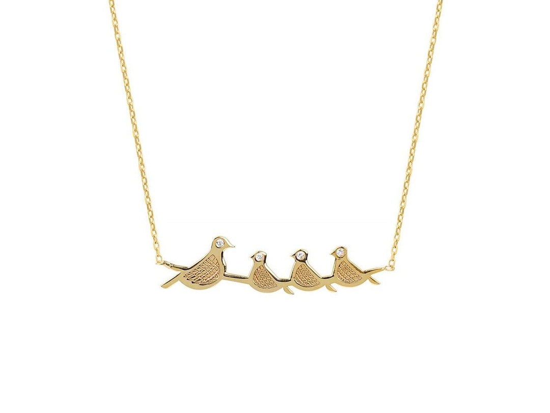Gold Mama and 3 Baby Birds Necklace