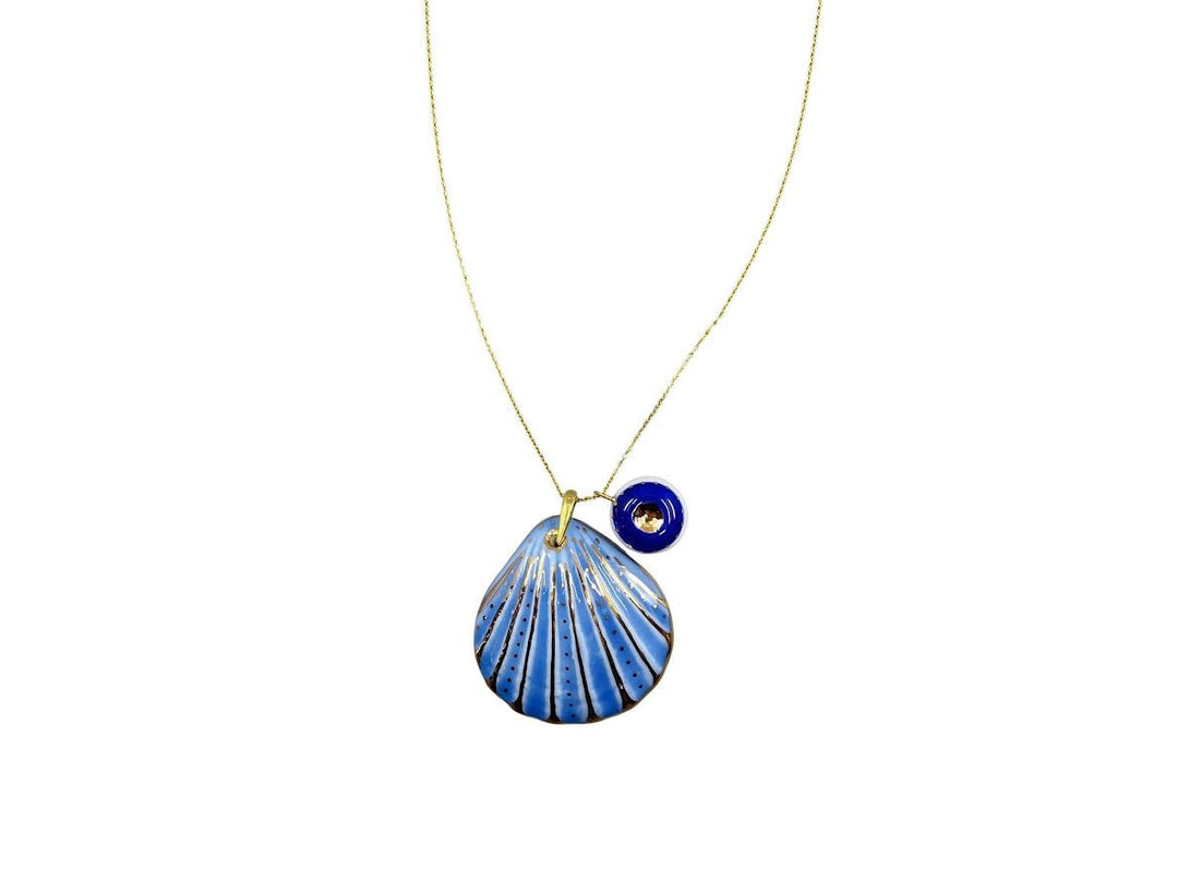 Handpainted Italian Porcelain Blue and Gold Shell Charm