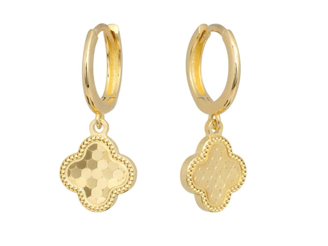 Gold Huggie Hoops with Clover Drops