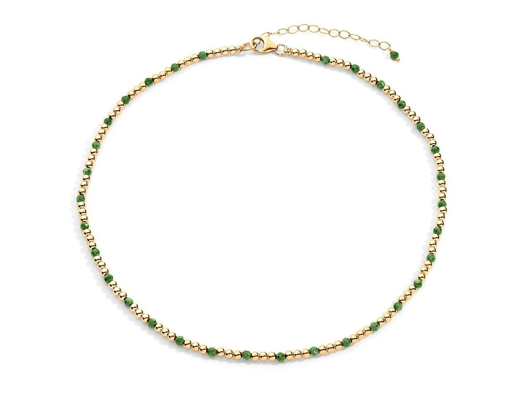 Gold and Emerald 3mm Bead Necklace