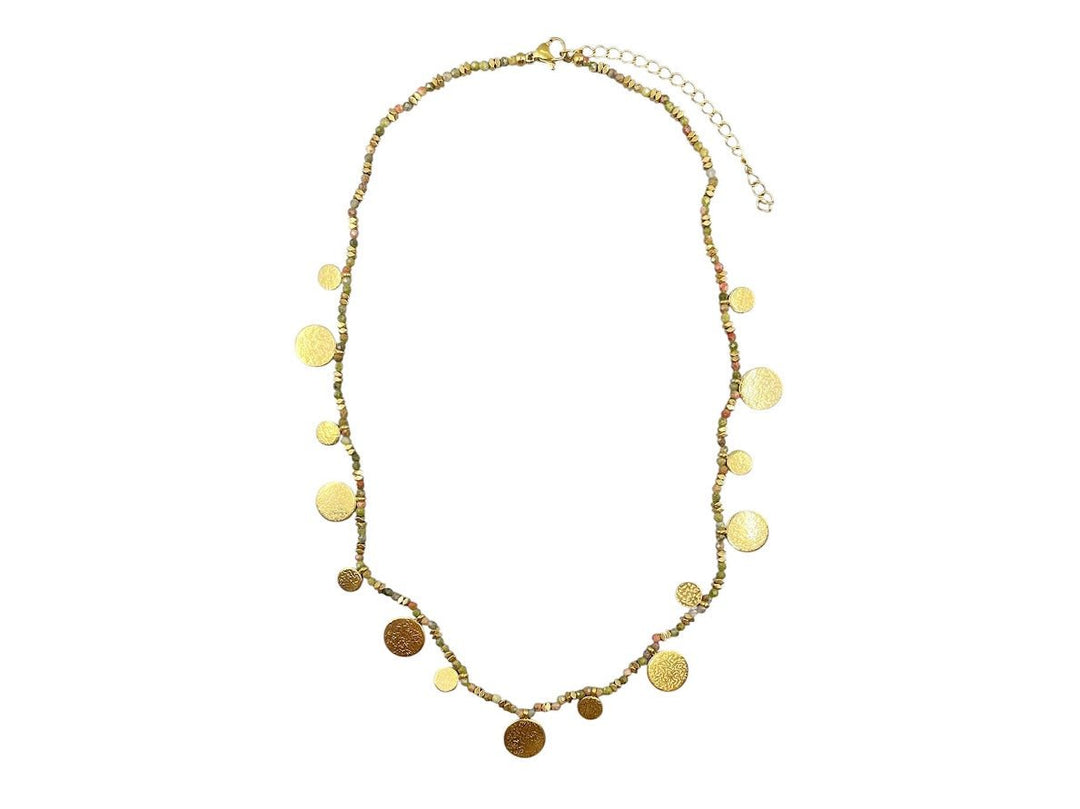 Unakite And Gold Discs Necklace