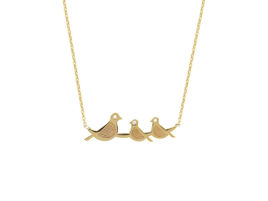Gold Mama and 2 Baby Birds Necklace