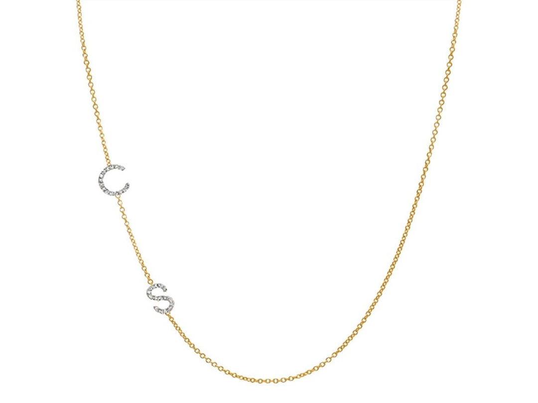 14k Diamond Asymmetrical 2 Initials Necklace