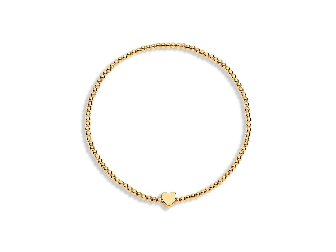 Gold Bead and Heart Charm Bracelet