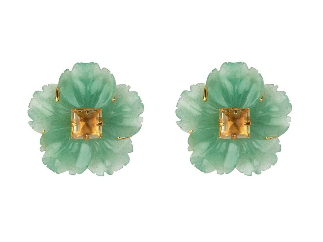 Green Aventurine and Lemon Quartz Flower Studs